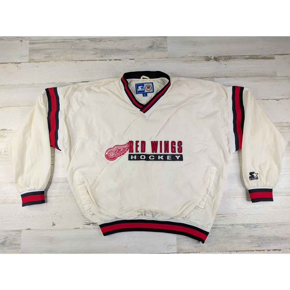 Vintage Starter Detroit Red Wings Hockey Windbreaker Jacket Mens XL White NHL